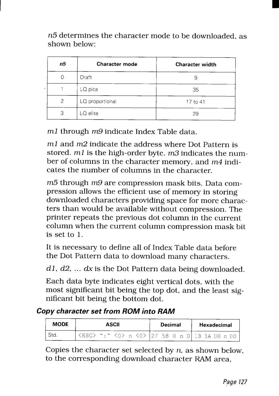 Star Micronics NX-2480 user manual Copy characterset from ROM into RAM 