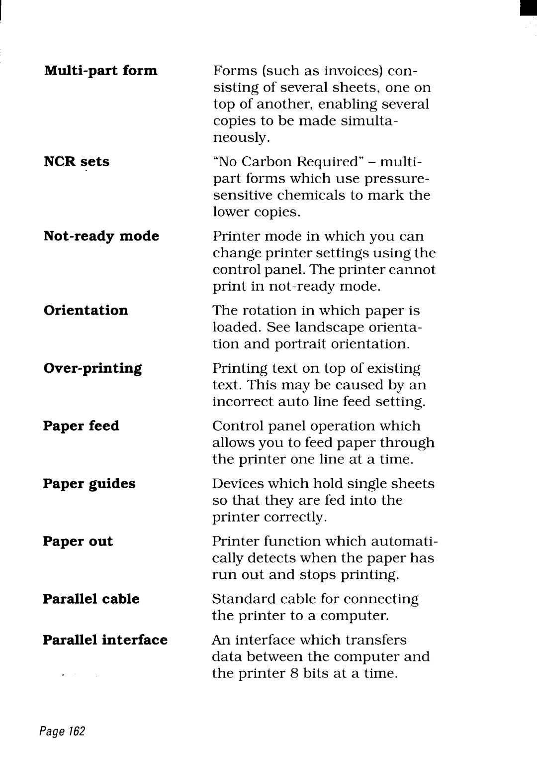 Star Micronics NX-2480 Multi-part form, NCR sets, Not-ready mode, Orientation Over-printing, Paper feed, Paper guides 