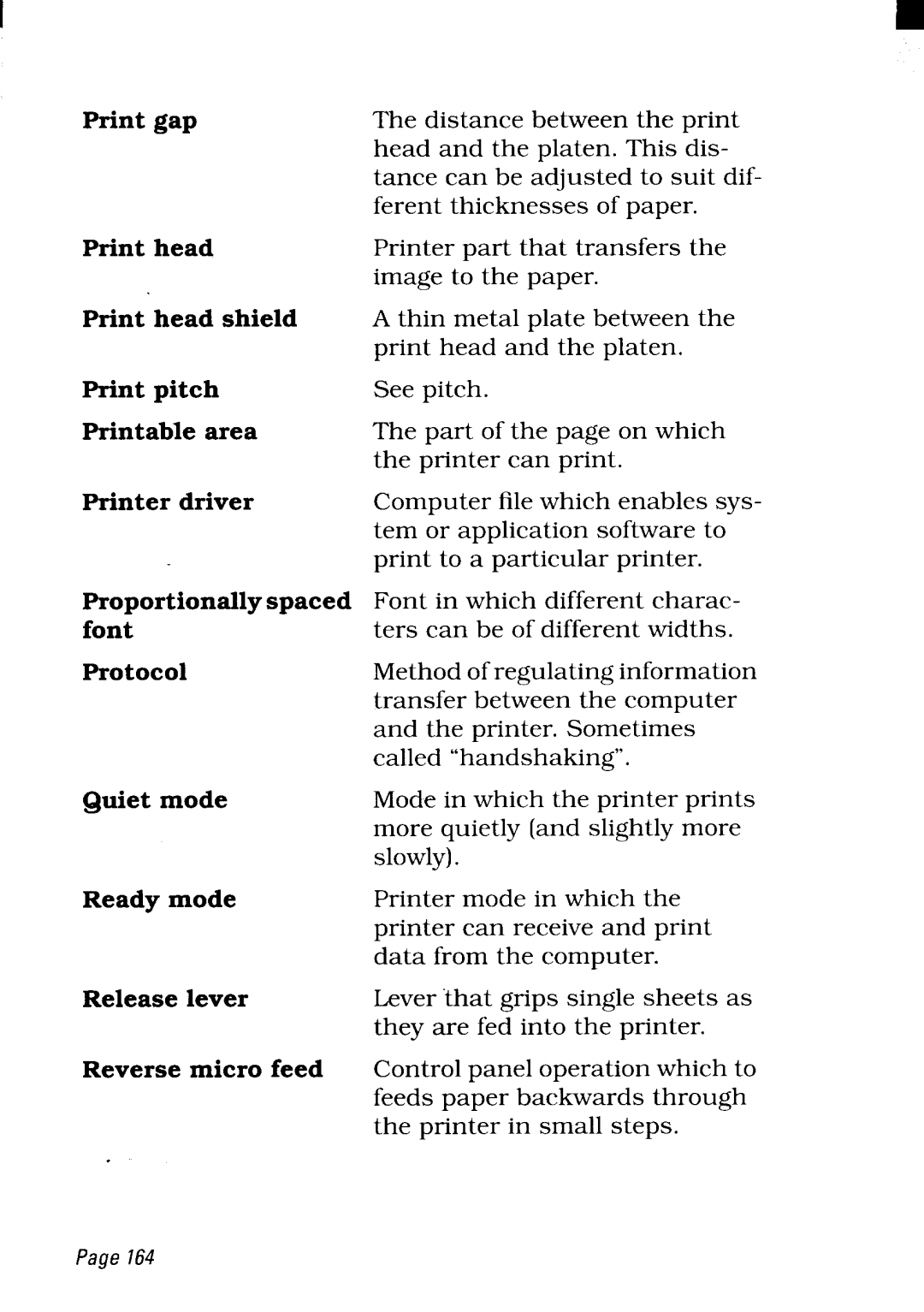 Star Micronics NX-2480 user manual Print gap, Print head shield, Print pitch, Printable area, Printer driver 