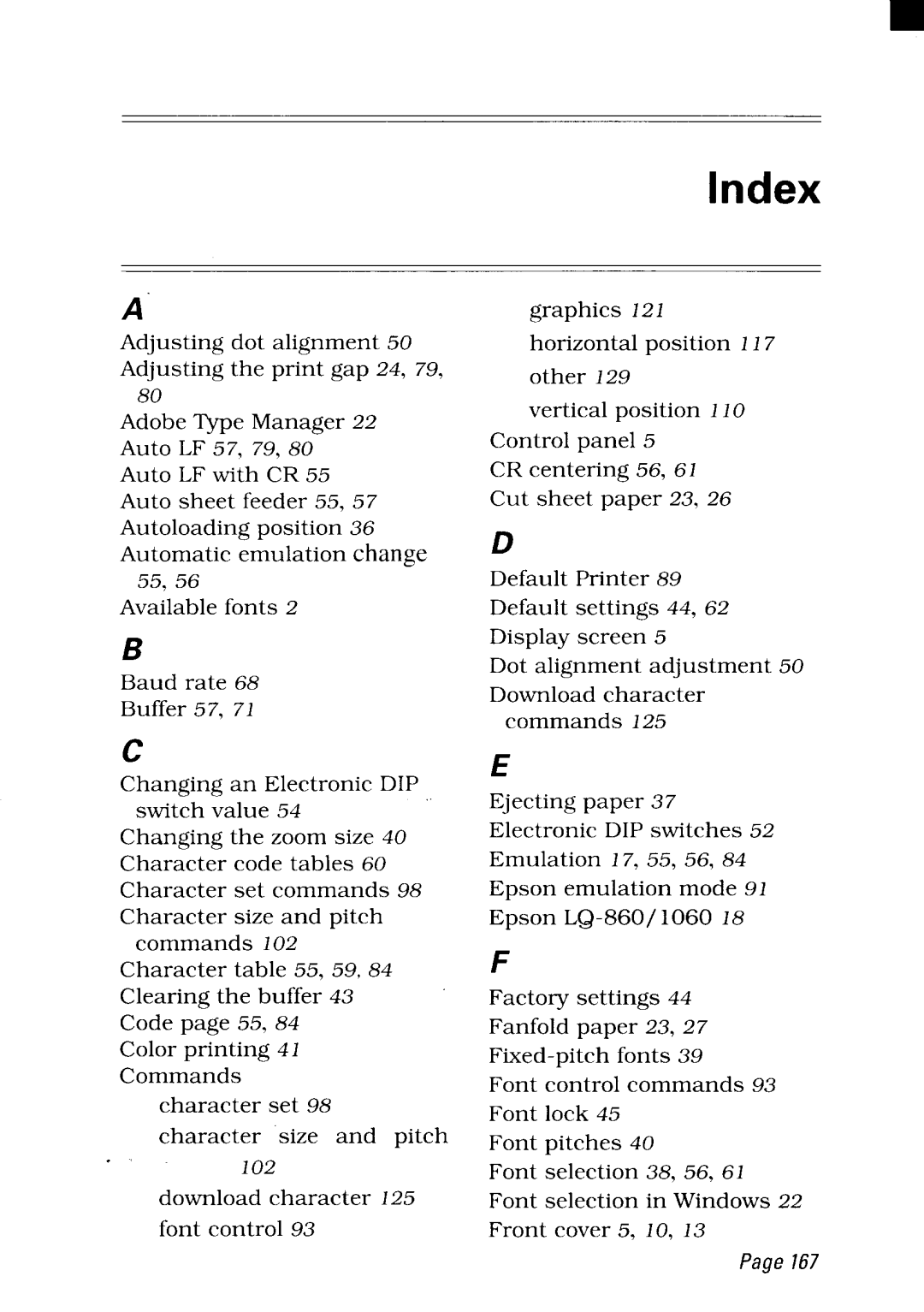 Star Micronics NX-2480 user manual Index 