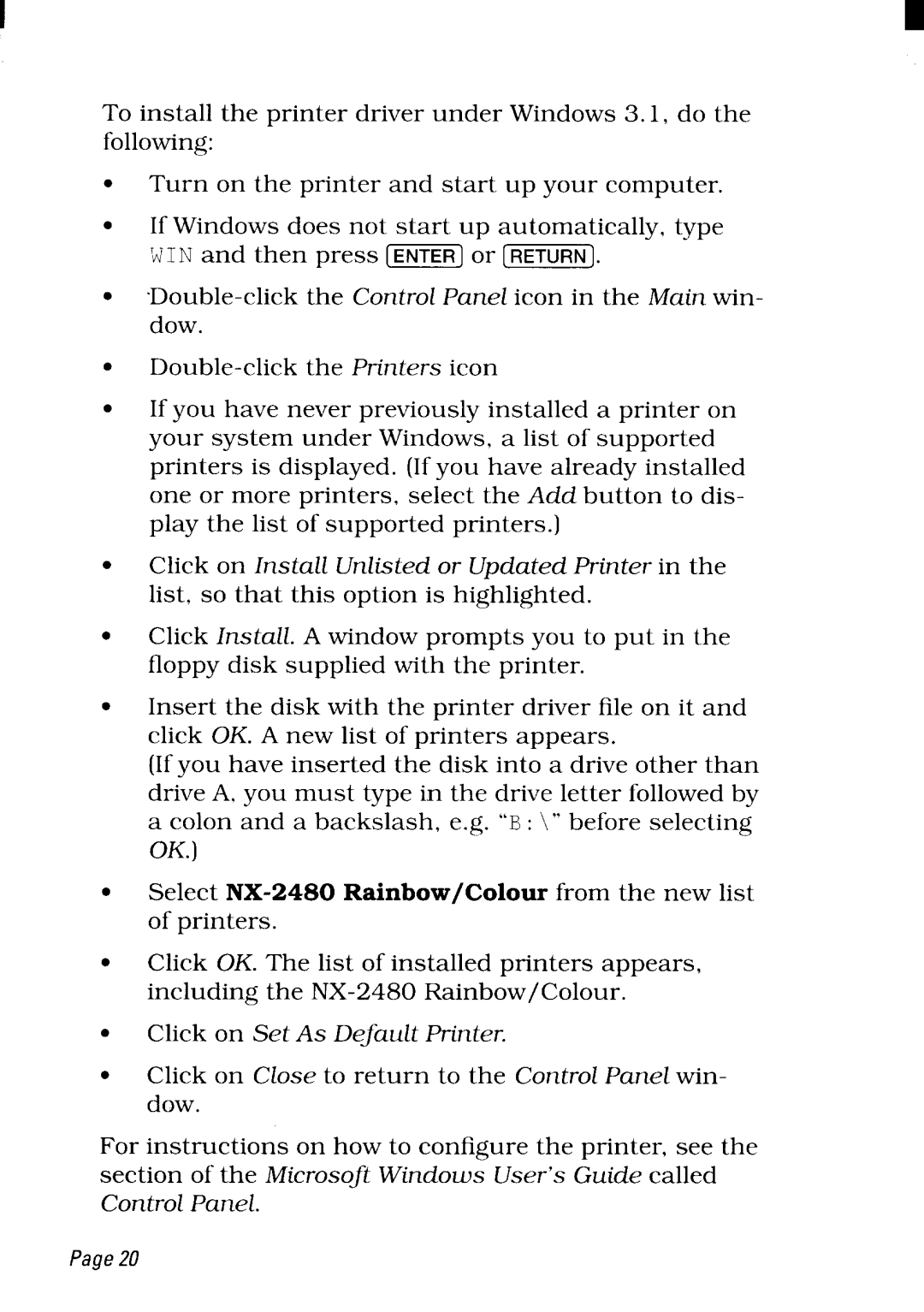 Star Micronics user manual Select NX-2480Rainbow/Colour from the new list of printers 