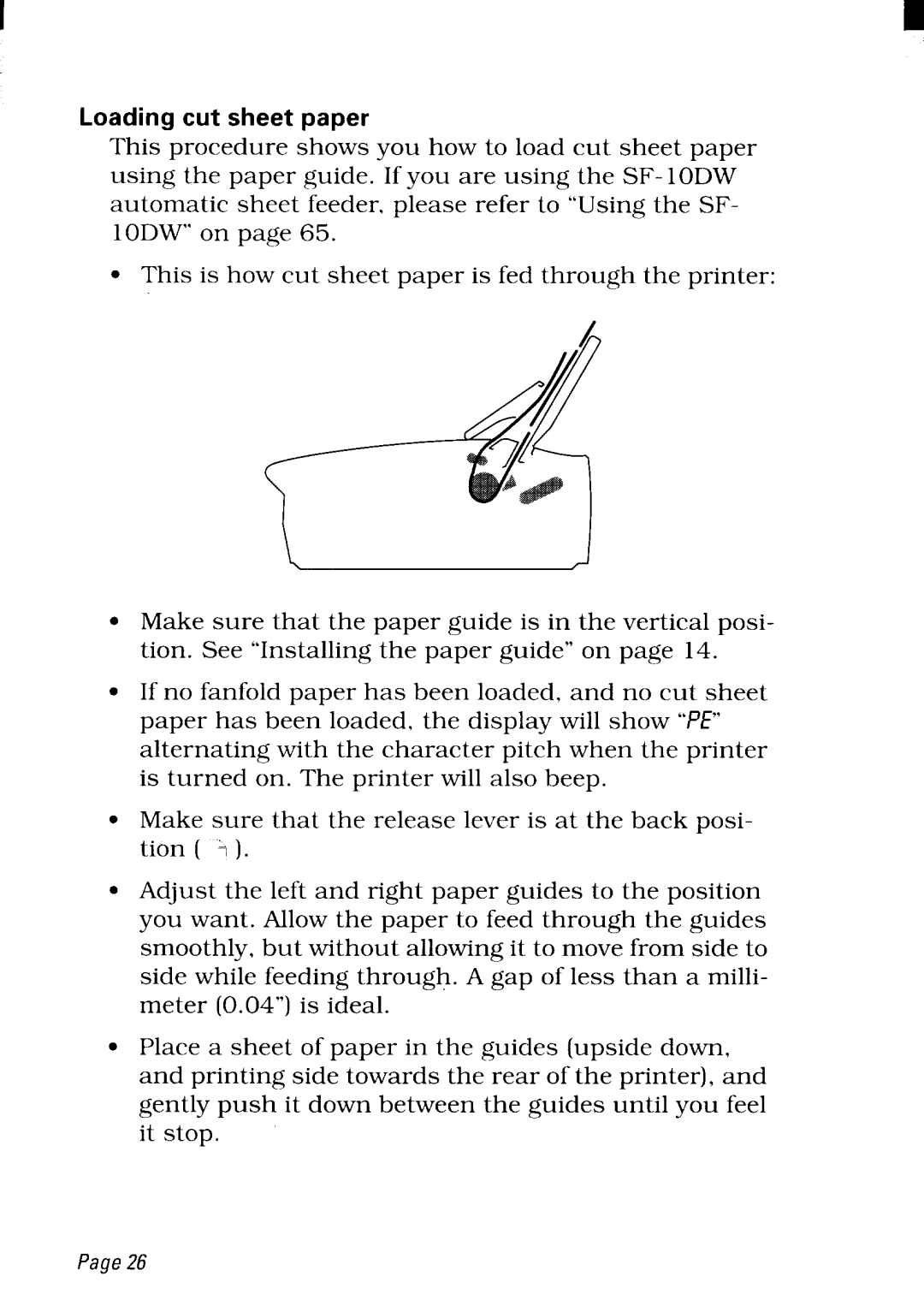 Star Micronics NX-2480 user manual Loading cut sheet paper 