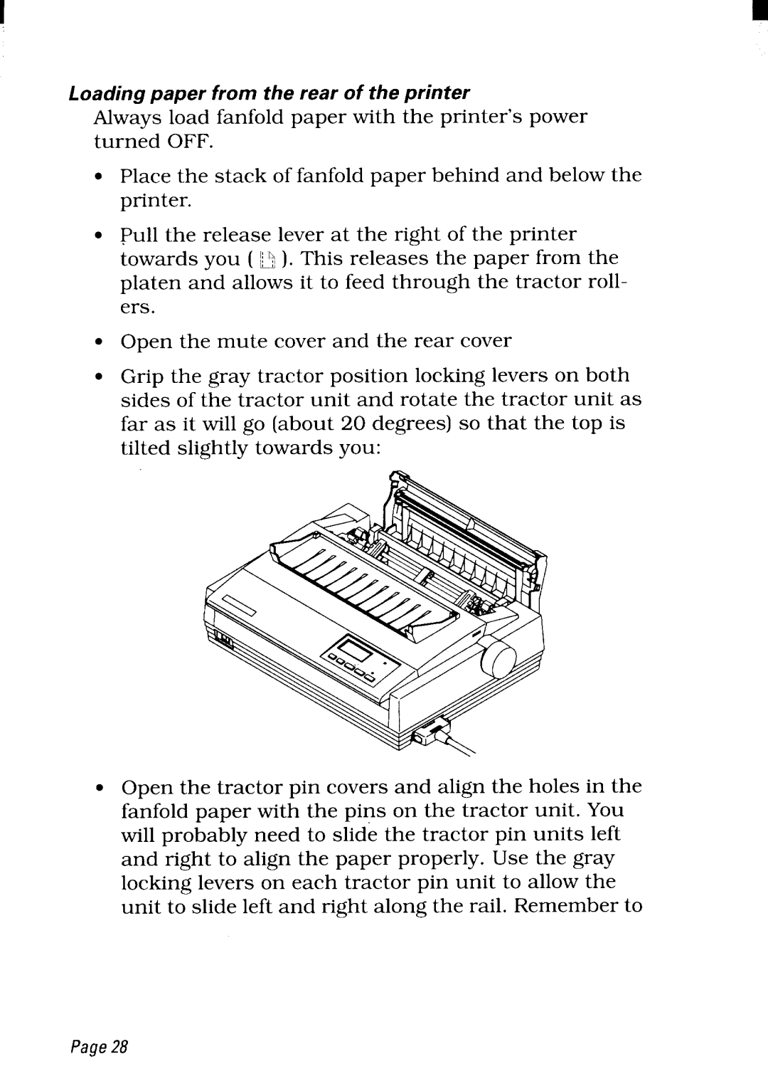 Star Micronics NX-2480 user manual Loading paper from the rear of the printer 