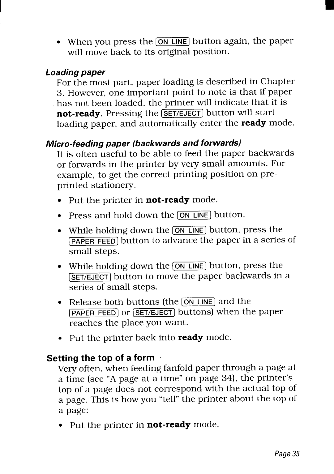 Star Micronics NX-2480 user manual Mode, Setting the top of a form 