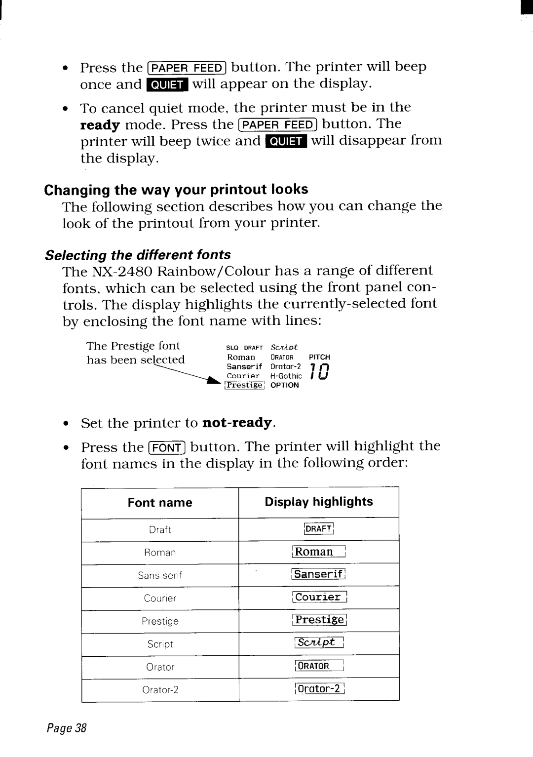 Star Micronics NX-2480 user manual Changing the way your printout looks, ThePrestigefont 