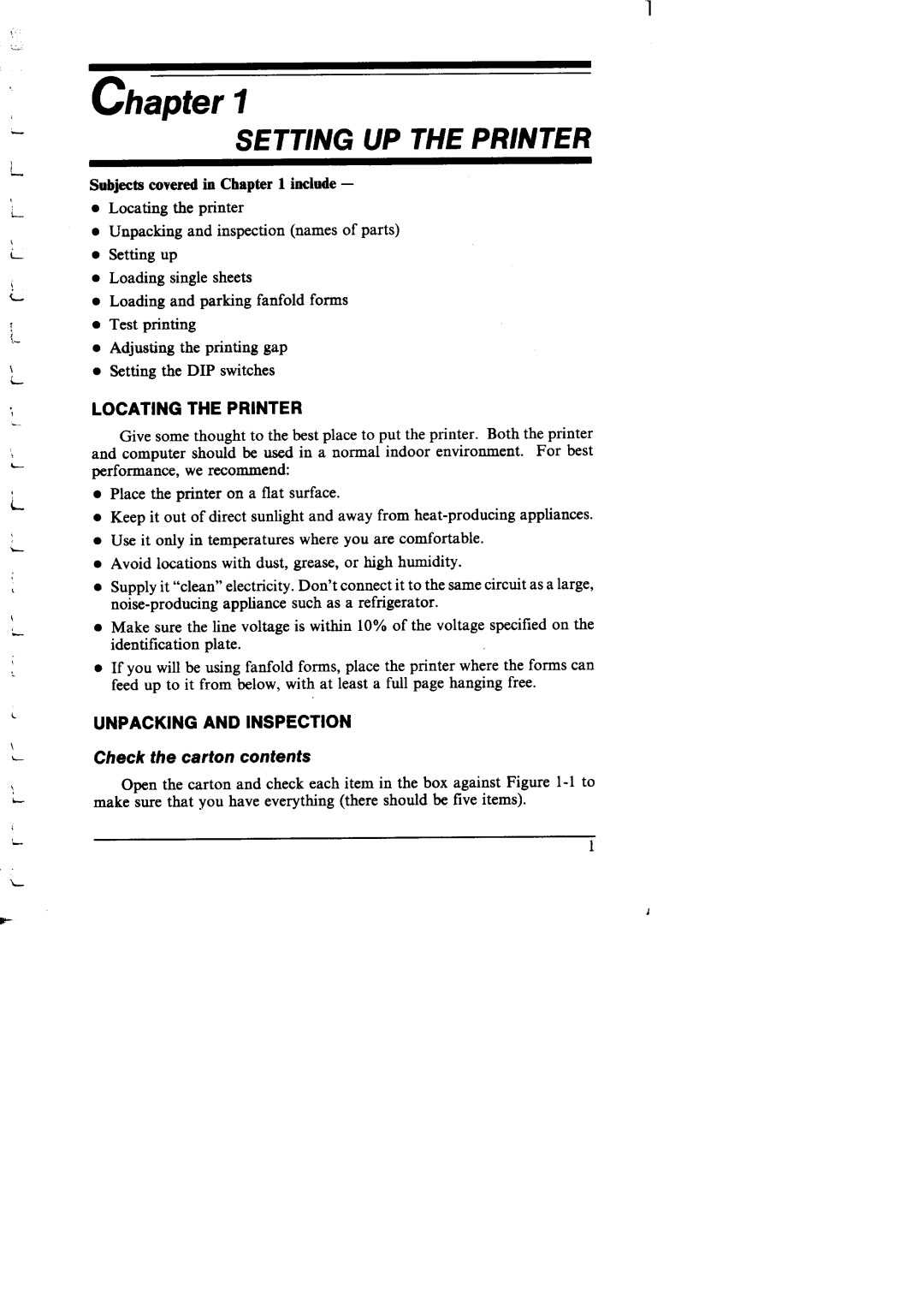 Star Micronics NX-I 00011 manual Locatingthe Printer, Unpackingand Inspection, Checkthe carton contents 