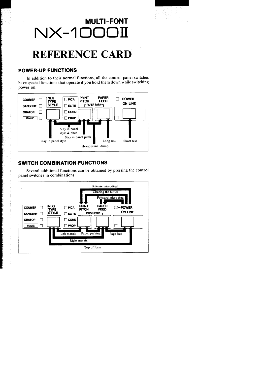 Star Micronics NX-I 00011 manual Power-Upfunctions, Switchcombination Functions 