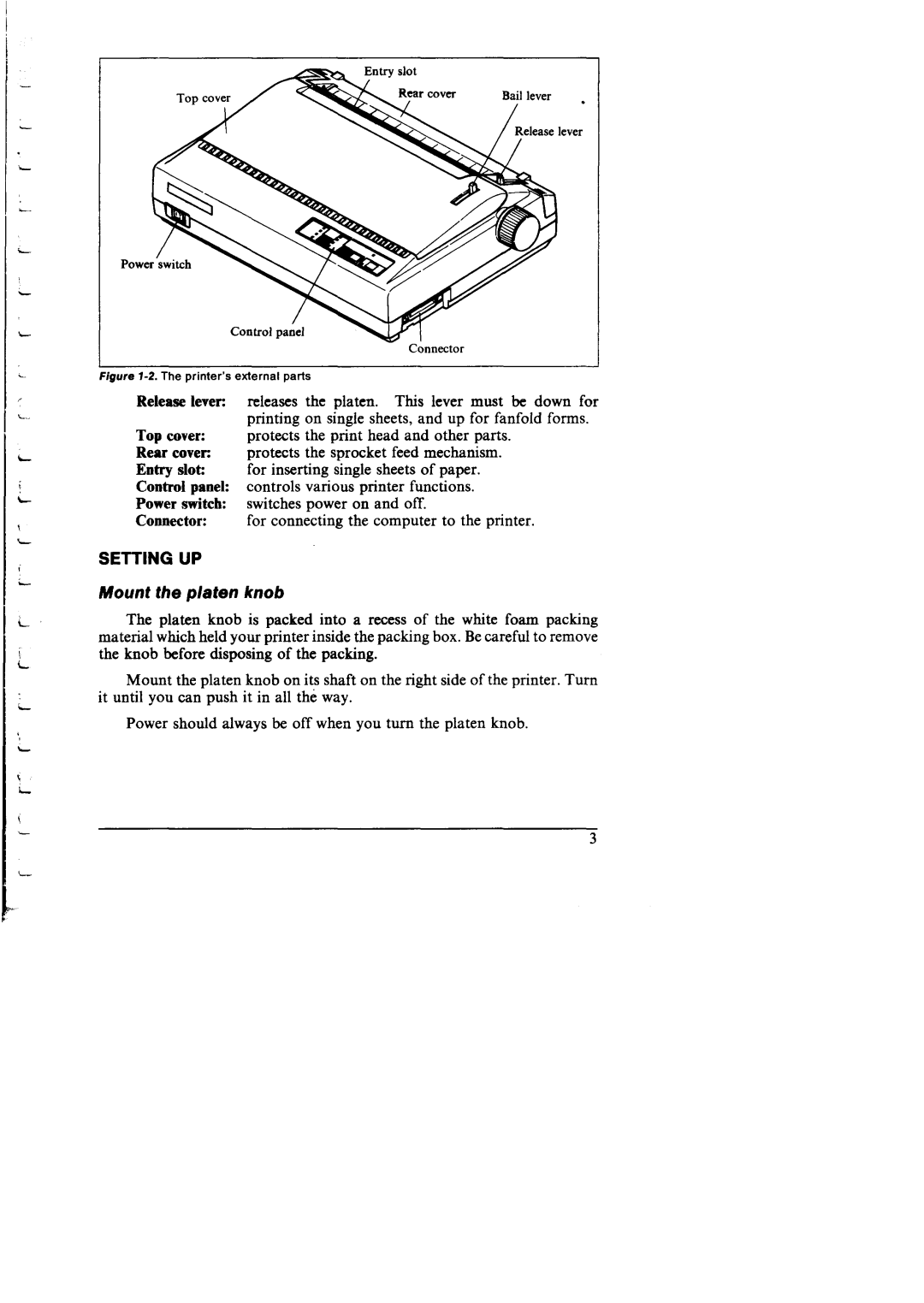 Star Micronics NX-I 00011 manual Settingup, Mount the platen knob 