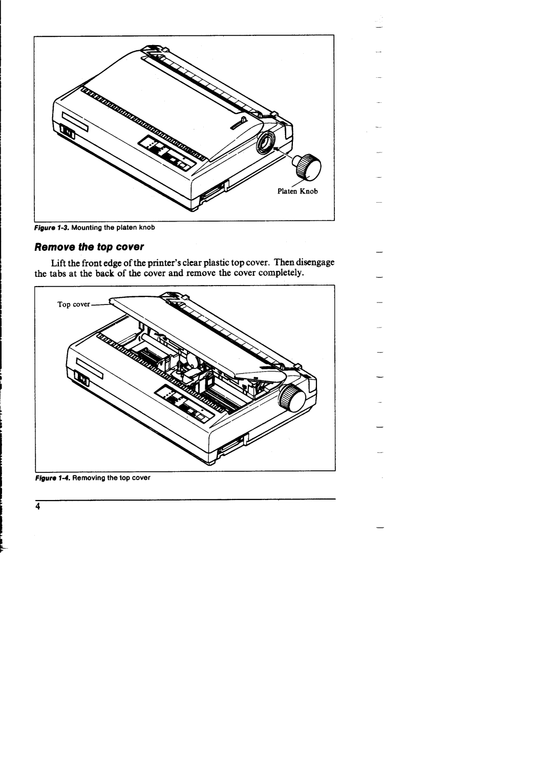 Star Micronics NX-I 00011 manual Remove the top cover, Mounting the platen knob 