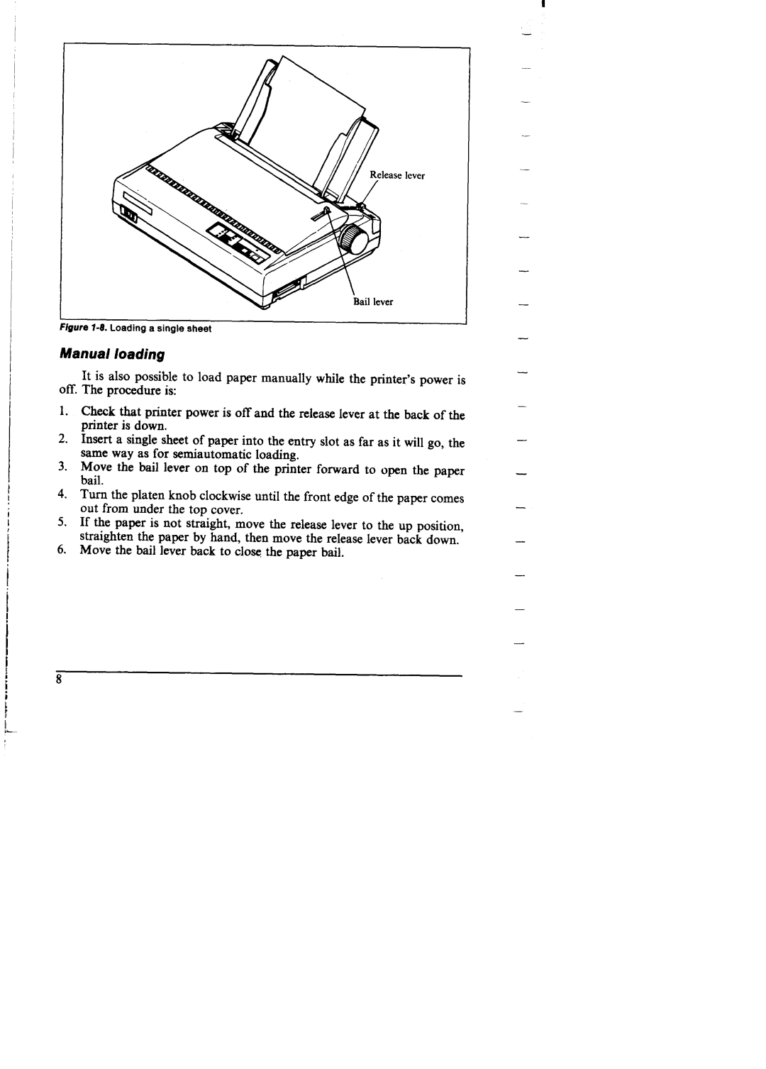 Star Micronics NX-I 00011 manual Manual loading, Loading a single sheet 