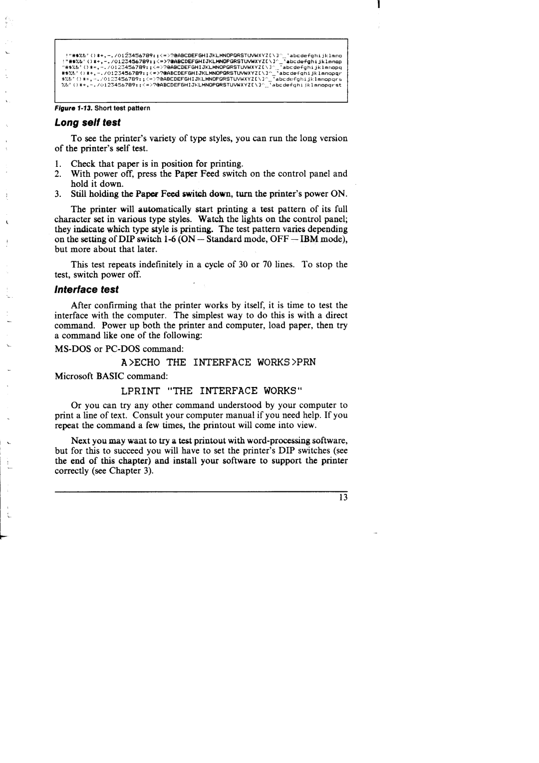 Star Micronics NX-I 00011 manual Long self test, Interface test 