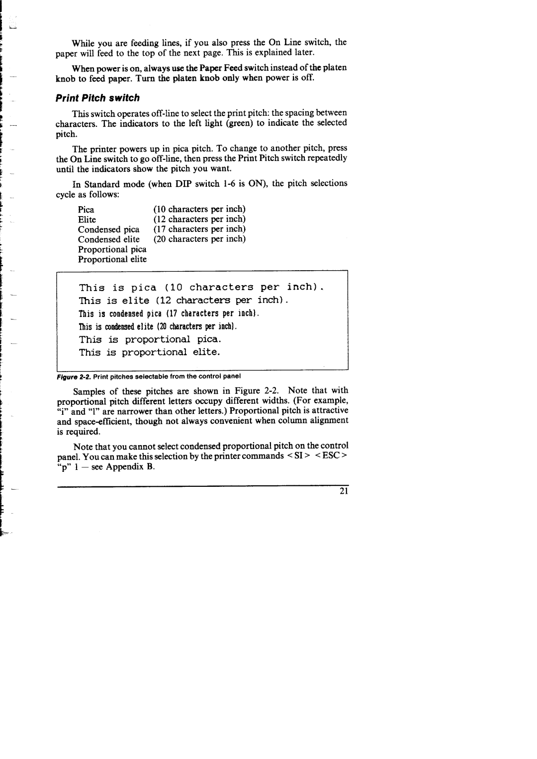 Star Micronics NX-I 00011 manual This is proportional pica This is proportional elite, PrintPitch switch 