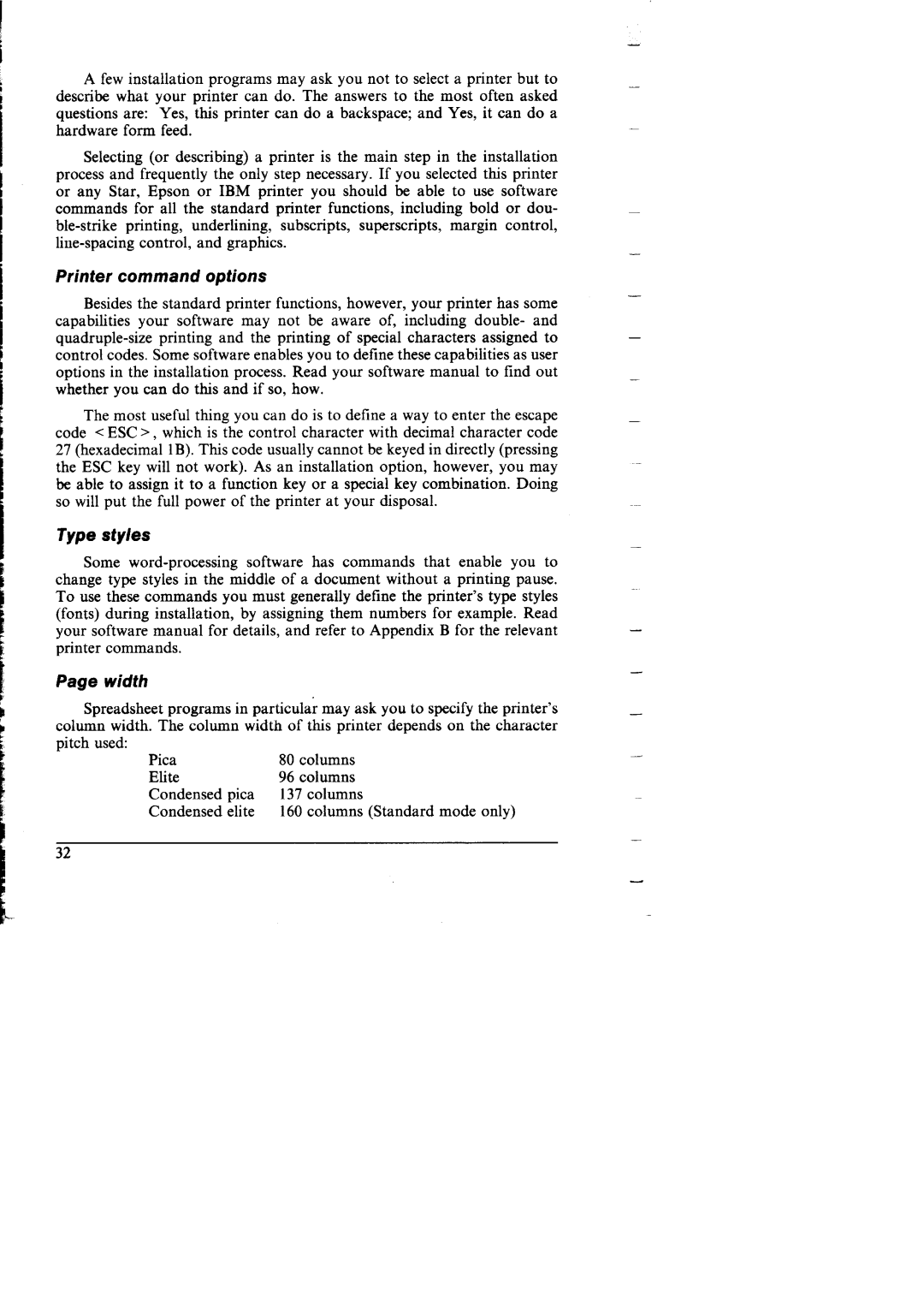 Star Micronics NX-I 00011 manual Printer command options, Width 