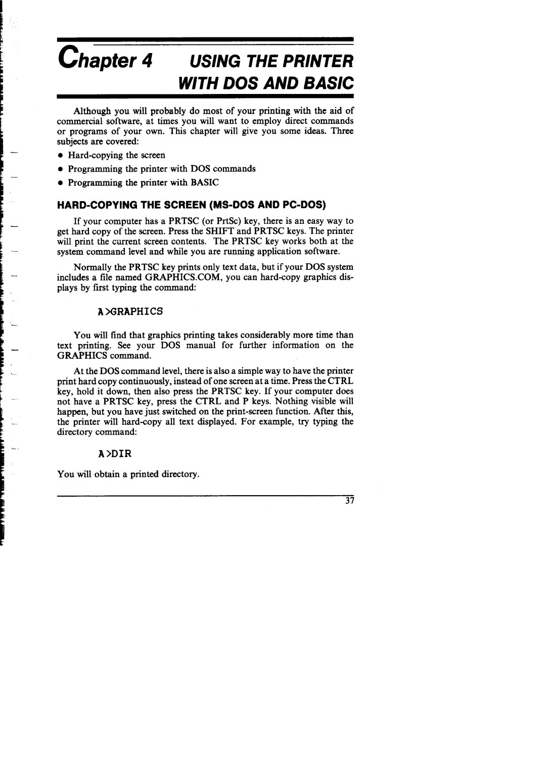 Star Micronics NX-I 00011 manual Withdos and Basic, HARD-COPYING the Screen MS-DOS and PC-DOS 