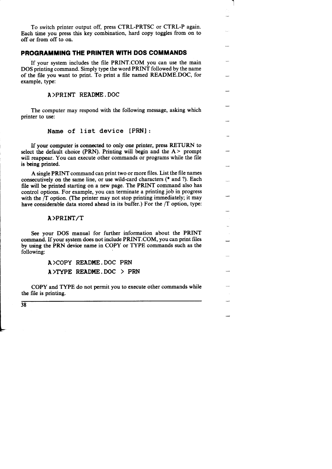 Star Micronics NX-I 00011 manual Programming the Printer with DOS Commands, Aprint README. DOC 