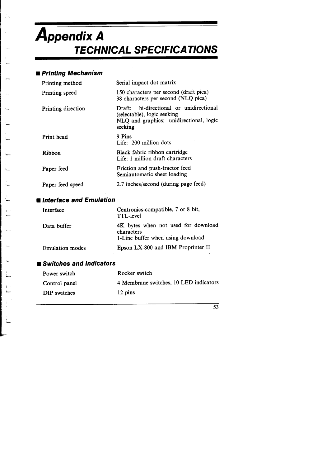 Star Micronics NX-I 00011 manual Printing Mechanism, Switches and Indicators 