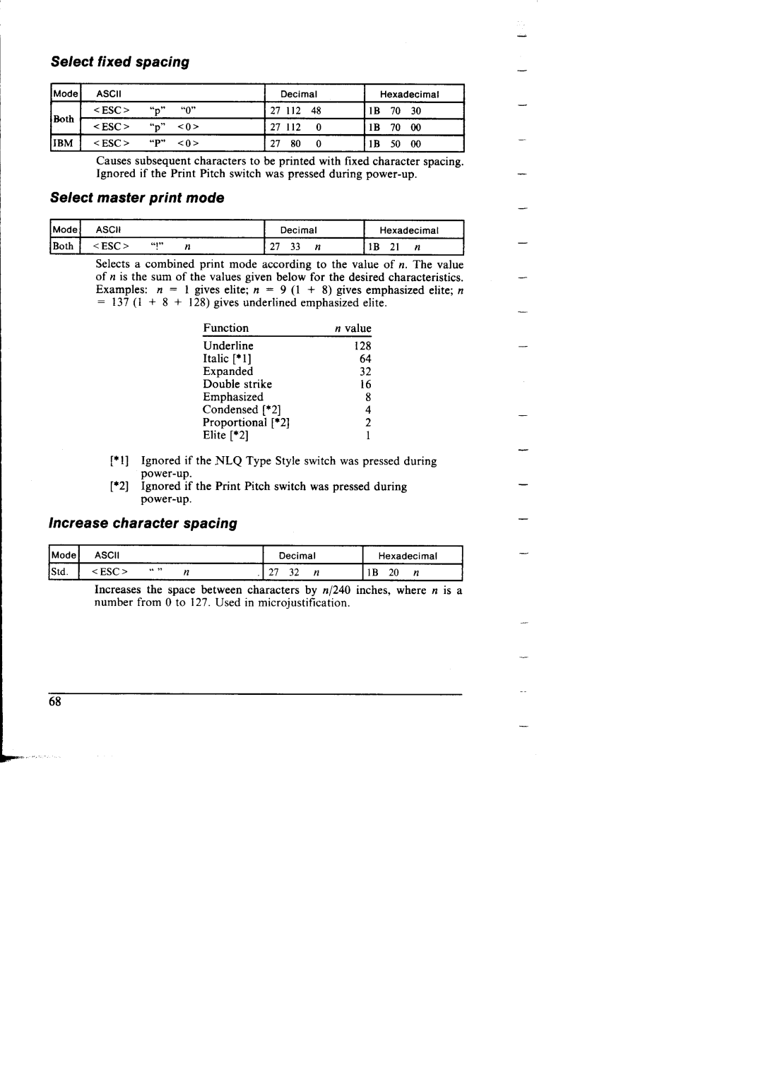 Star Micronics NX-I 00011 manual Select fixed spacing, Se/ect master print mode, Increase character spacing 