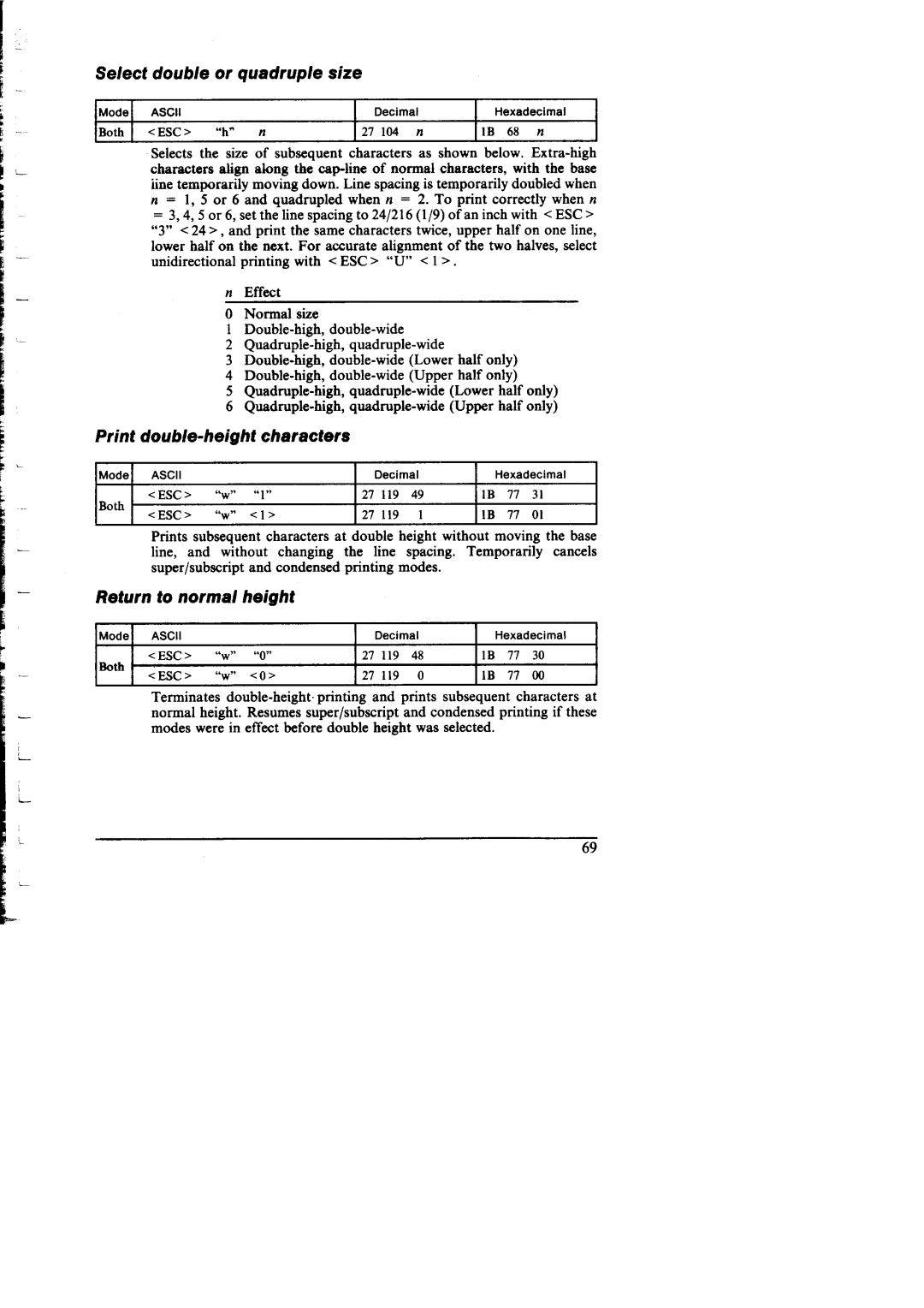 Star Micronics NX-I 00011 manual Select double or quadruple size, Print double-height characters, Return to normal height 