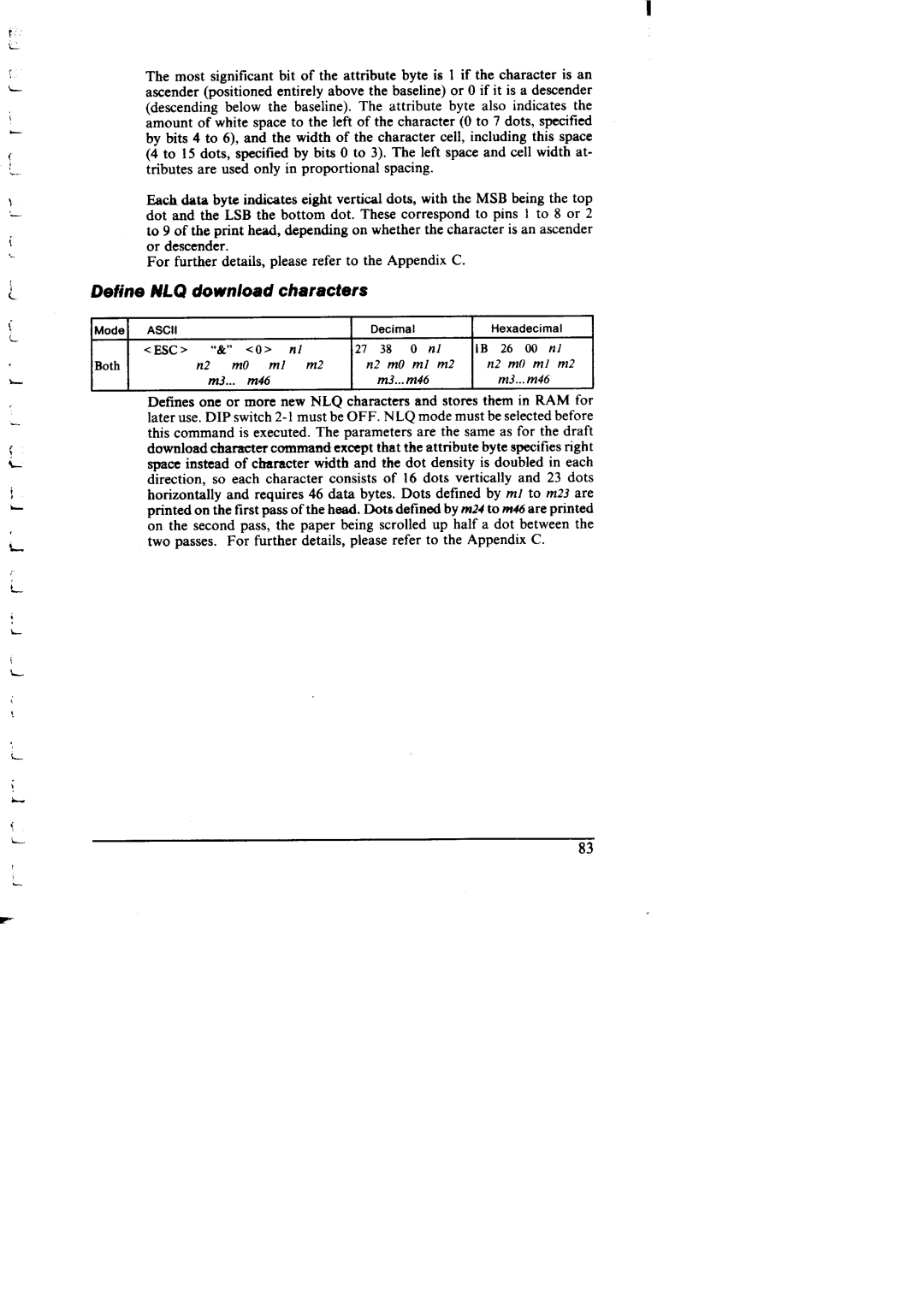 Star Micronics NX-I 00011 manual Define ML2 download characters, N2 mO ml N2 mO ml m2 N2 mOml m2 M46 