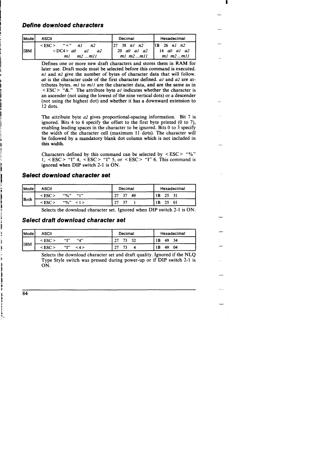 Star Micronics NX-I 00011 Define cfown/oacfcharacters, Se/ect download character set, Select draft download character set 