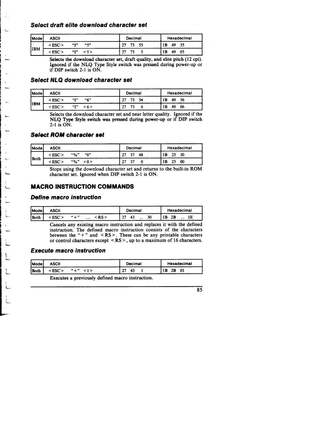 Star Micronics NX-I 00011 manual Select draft elite download character set, Select NLQ download character set 