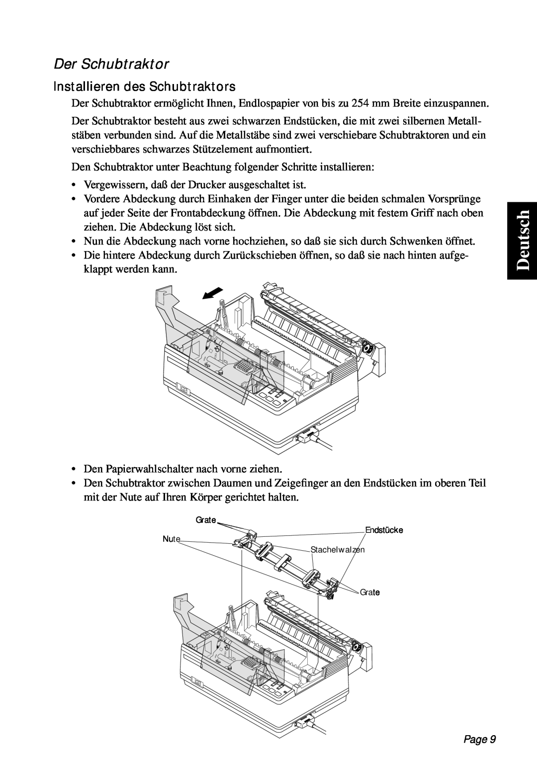 Star Micronics PT-10Q user manual Deutsch, Der Schubtraktor, Installieren des Schubtraktors, Page 
