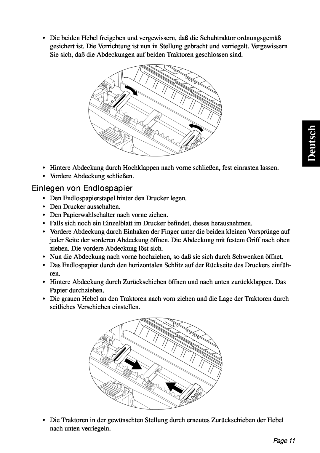 Star Micronics PT-10Q user manual Deutsch, Einlegen von Endlospapier, Page 