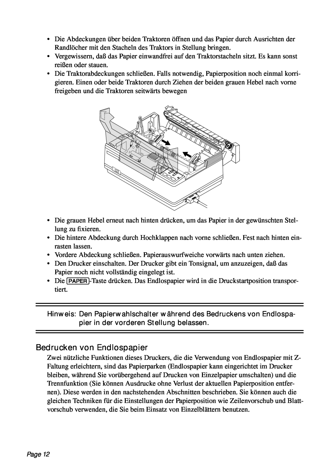 Star Micronics PT-10Q user manual Bedrucken von Endlospapier, Page 