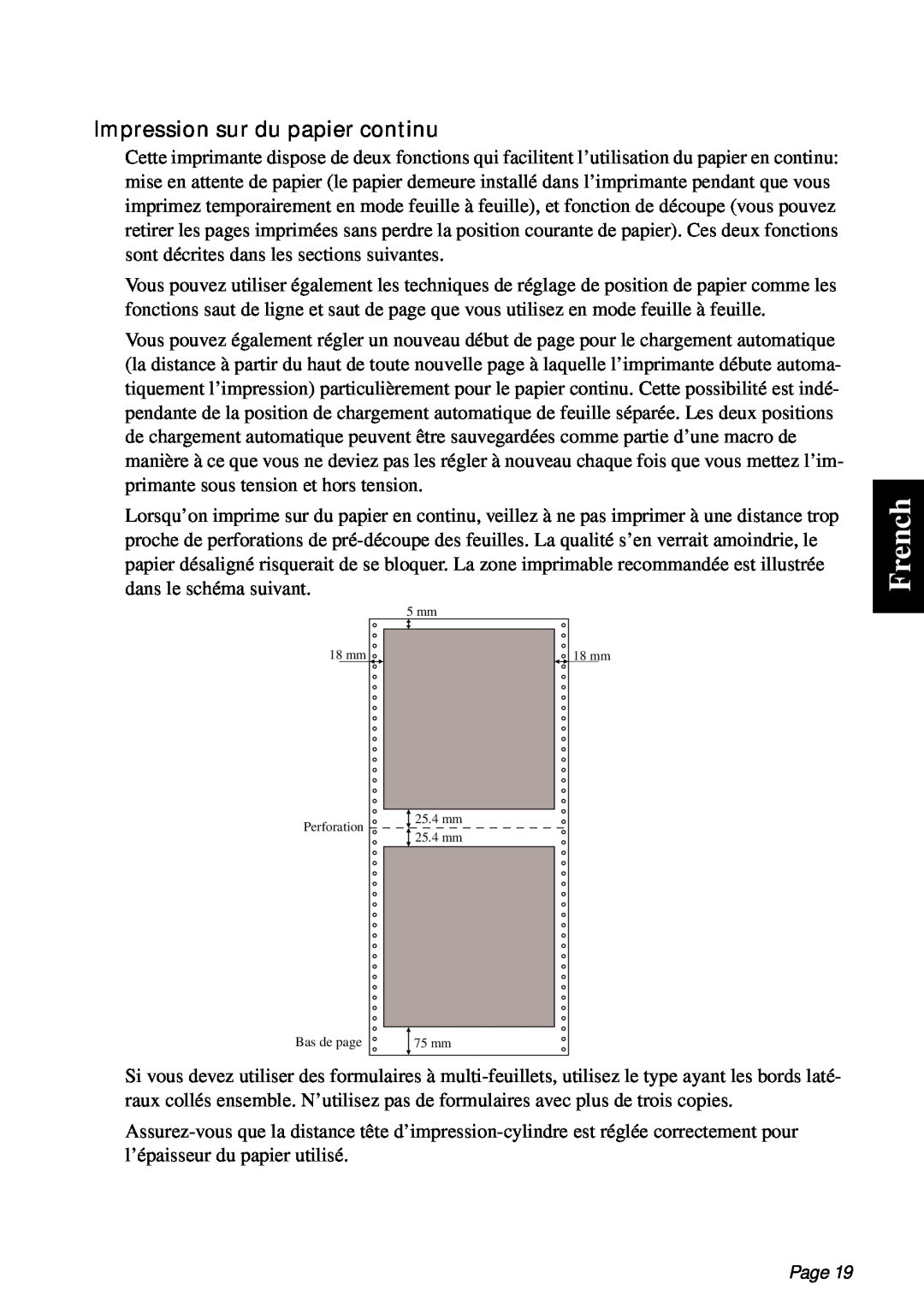 Star Micronics PT-10Q user manual French, Impression sur du papier continu, Page 