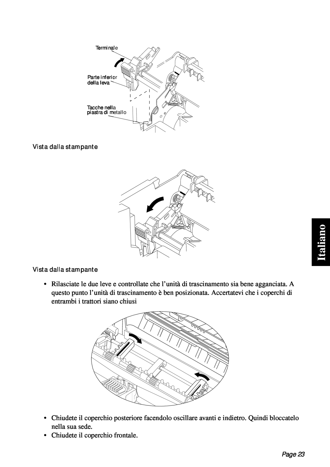 Star Micronics PT-10Q user manual Italiano, Chiudete il coperchio frontale, Page 