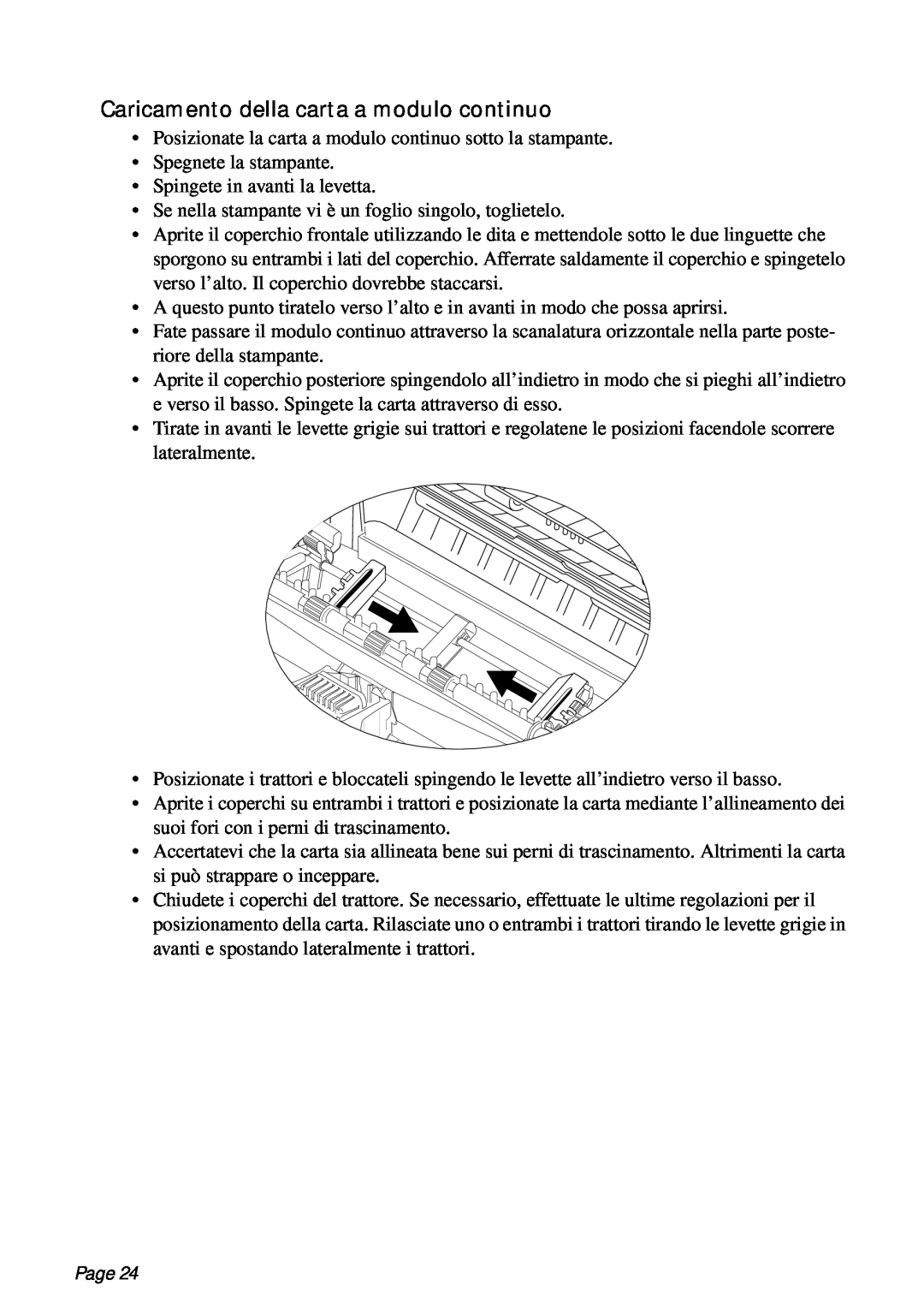 Star Micronics PT-10Q user manual Caricamento della carta a modulo continuo, Page 