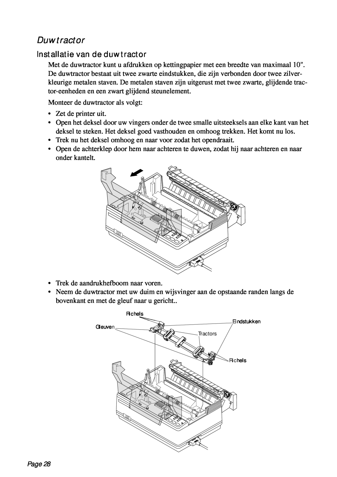 Star Micronics PT-10Q user manual Duwtractor, Installatie van de duwtractor, Page 
