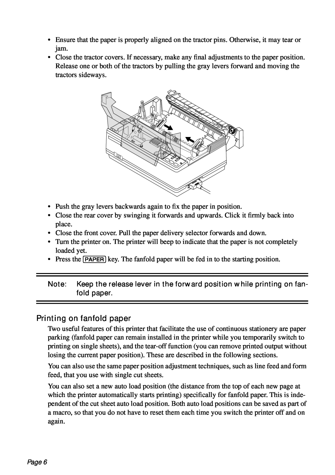 Star Micronics PT-10Q user manual Printing on fanfold paper, Page 