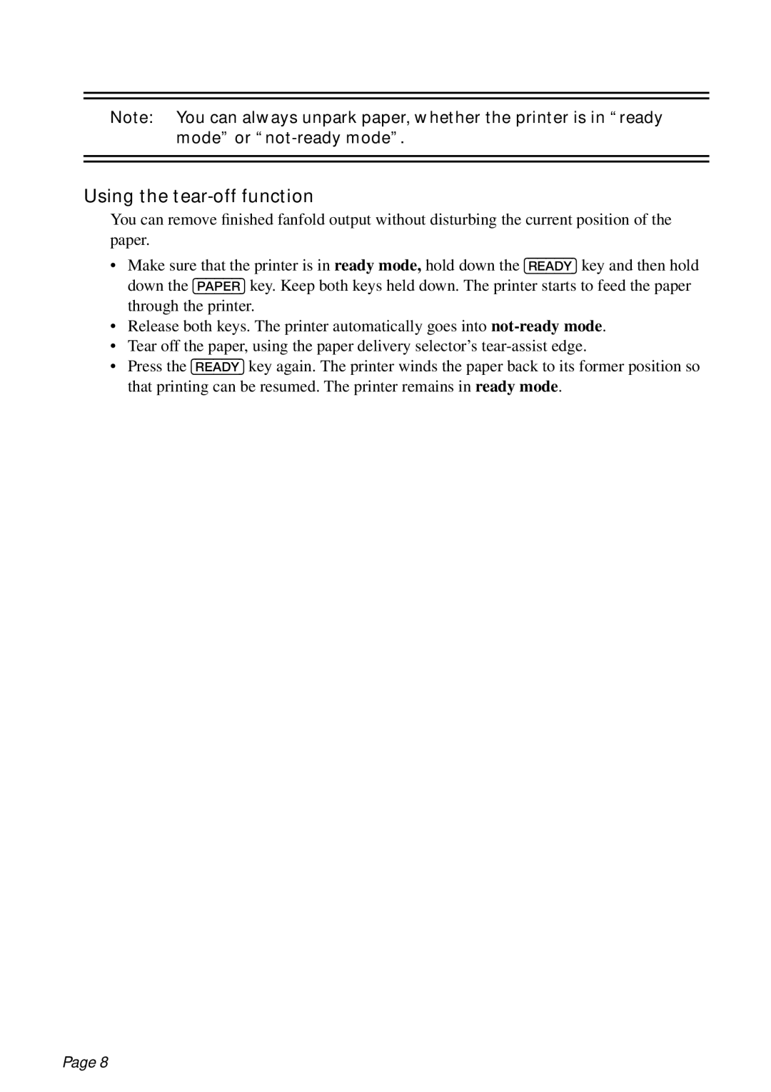 Star Micronics PT-10Q user manual Using the tear-off function 