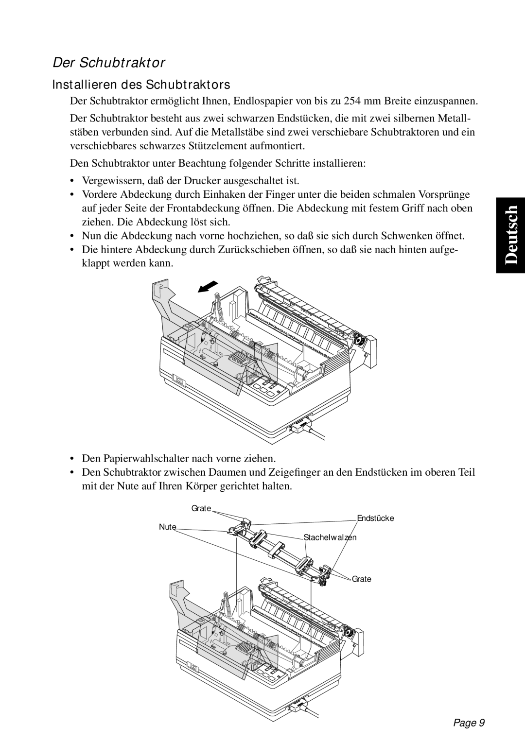 Star Micronics PT-10Q user manual Der Schubtraktor, Installieren des Schubtraktors 