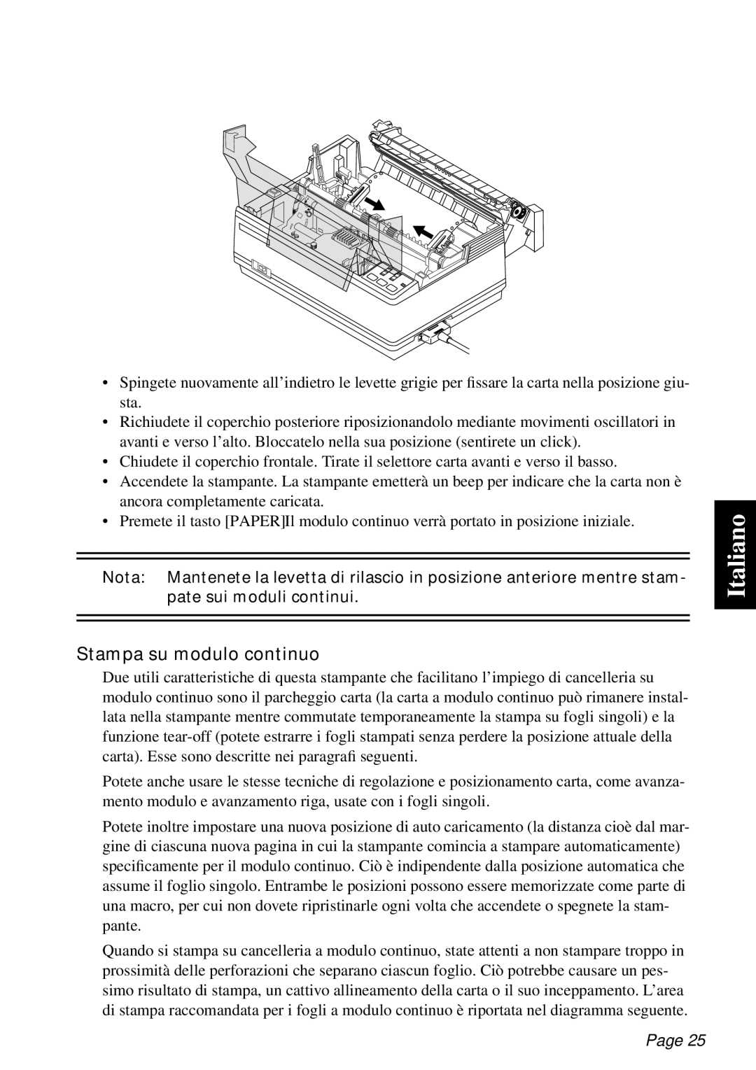 Star Micronics PT-10Q user manual Stampa su modulo continuo 