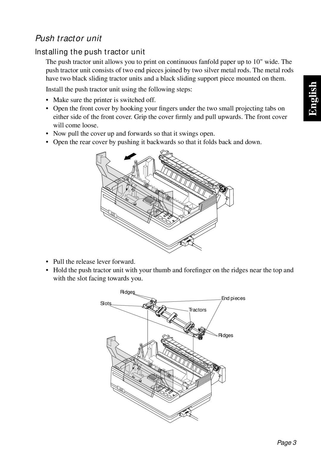 Star Micronics PT-10Q user manual Push tractor unit, Installing the push tractor unit 