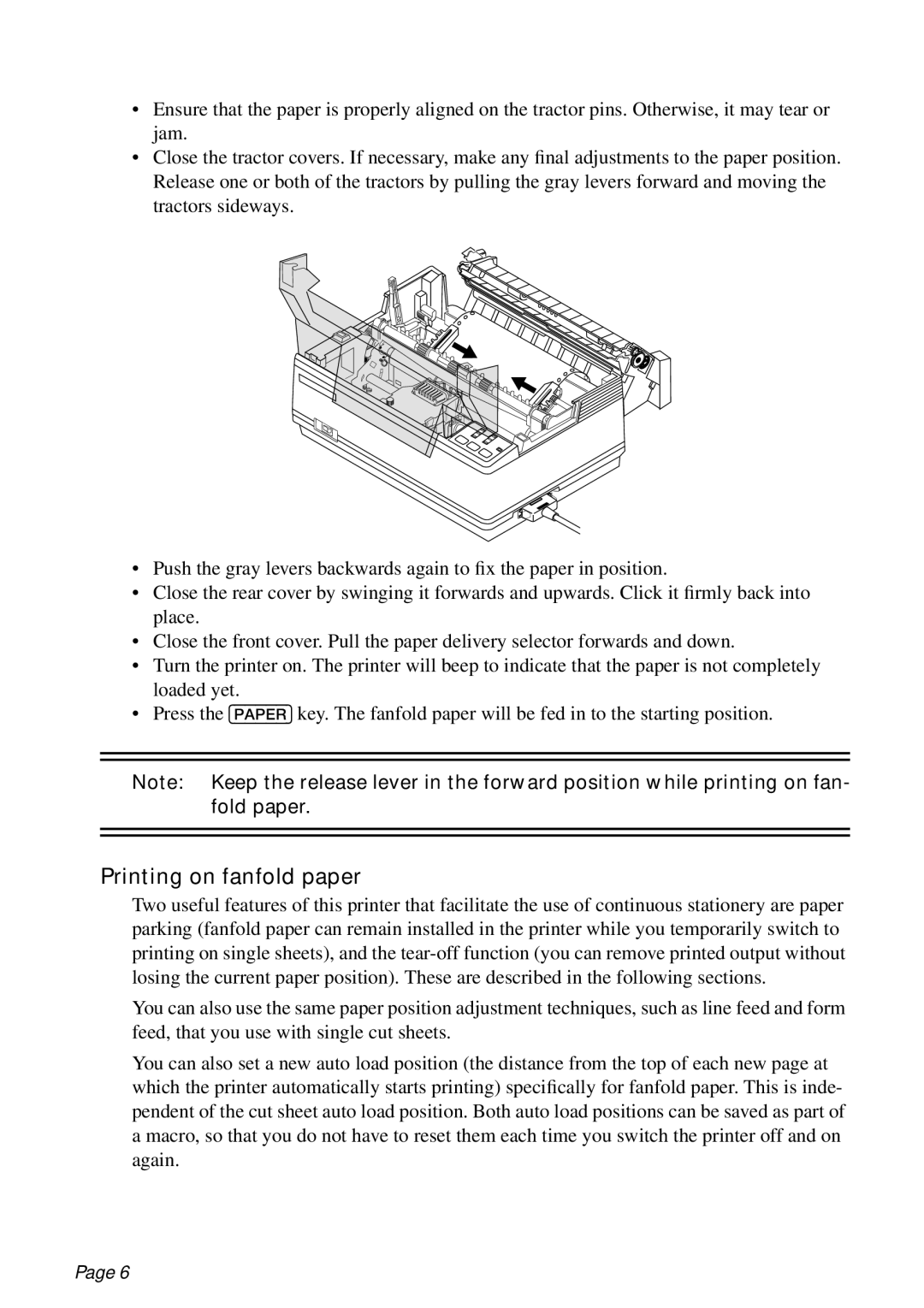 Star Micronics PT-10Q user manual Printing on fanfold paper 