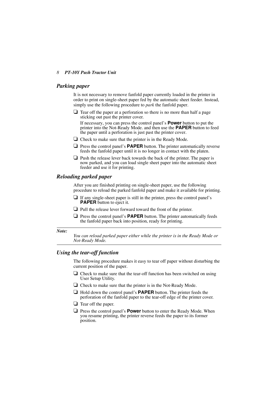 Star Micronics PT-10Y user manual 