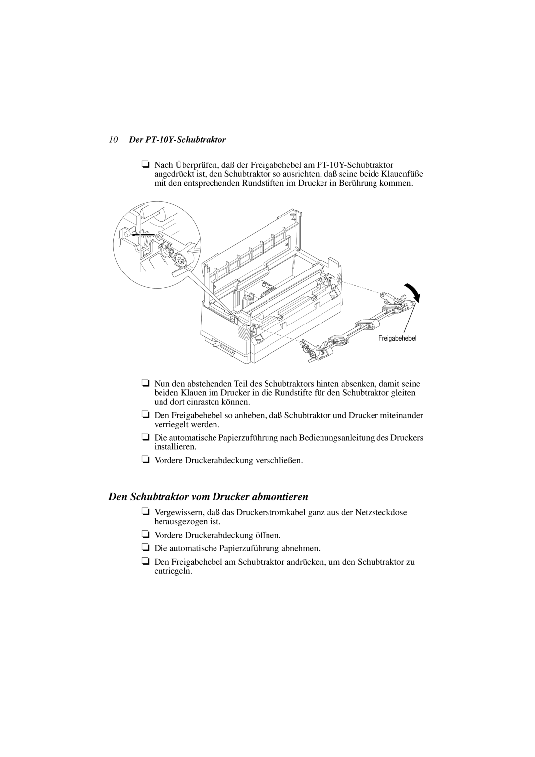 Star Micronics user manual Den Schubtraktor vom Drucker abmontieren, Der PT-10Y-Schubtraktor 