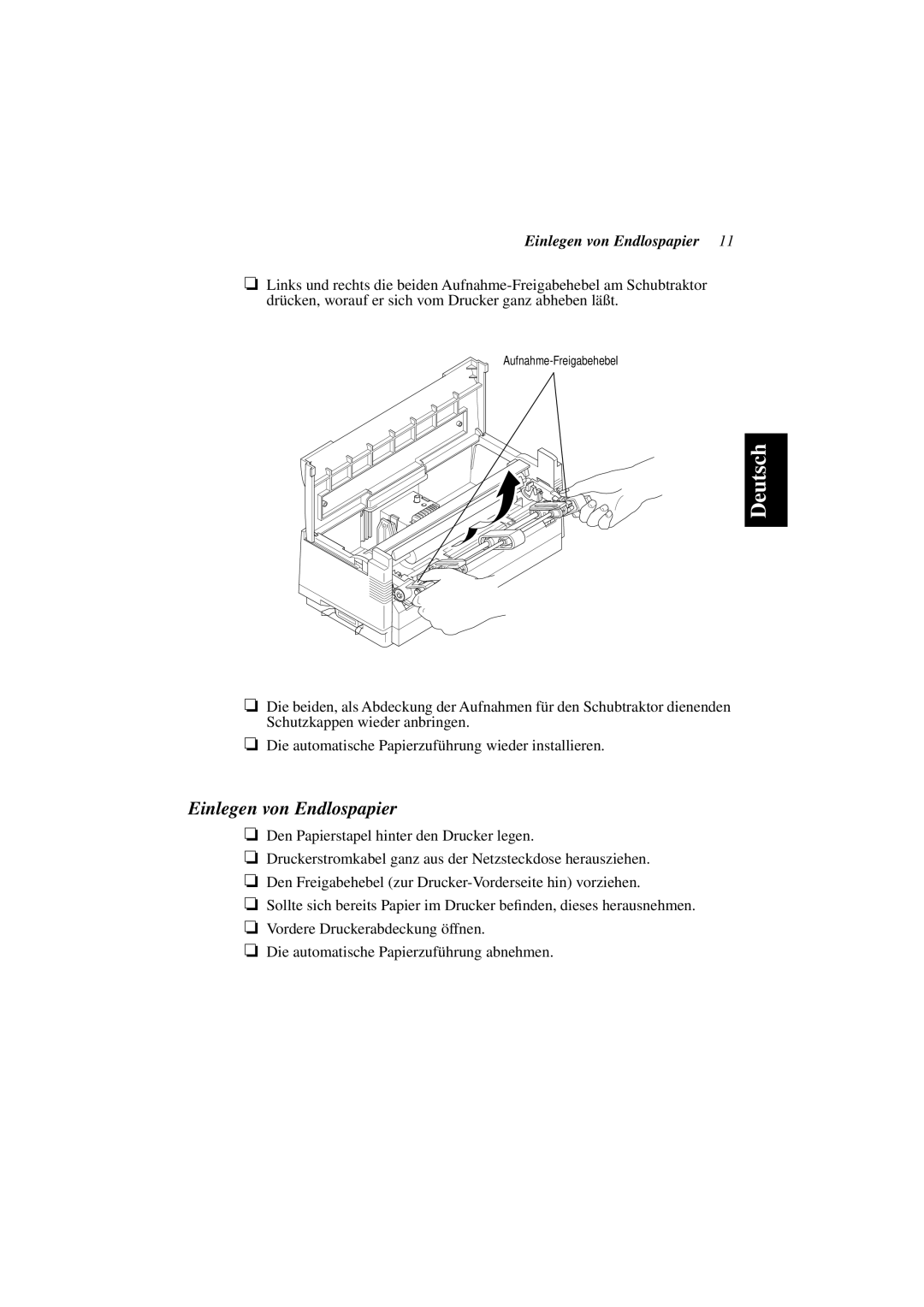 Star Micronics PT-10Y user manual Einlegen von Endlospapier 