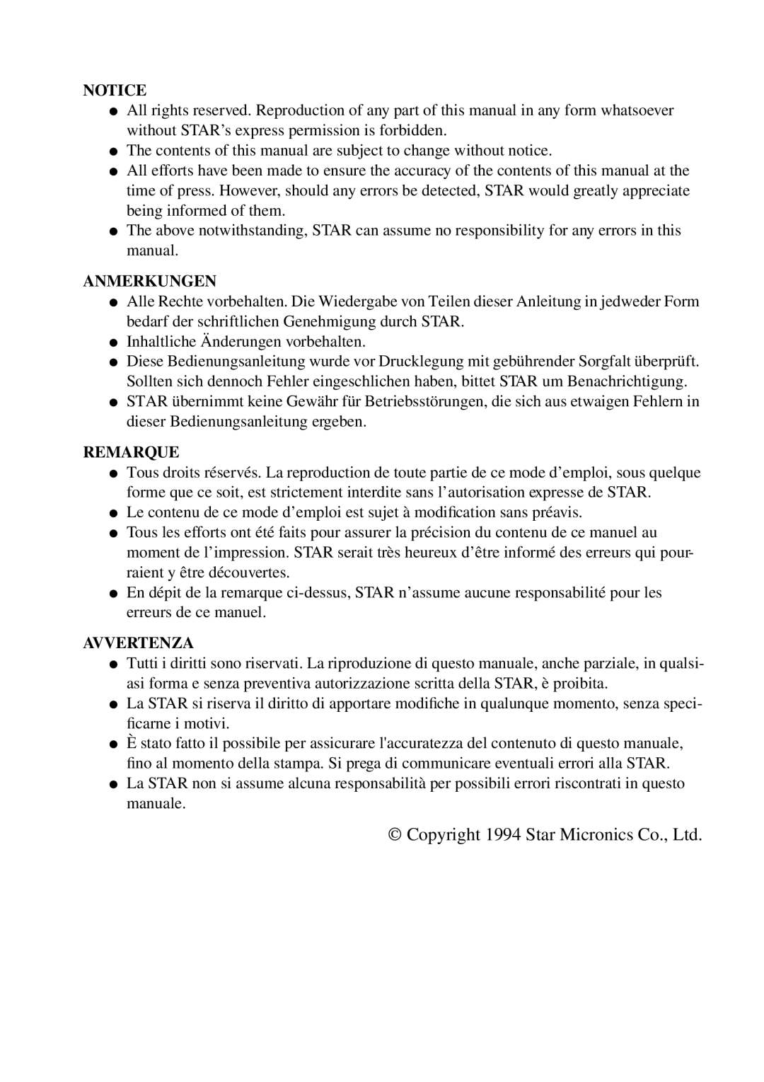 Star Micronics PT-10Y user manual Anmerkungen 