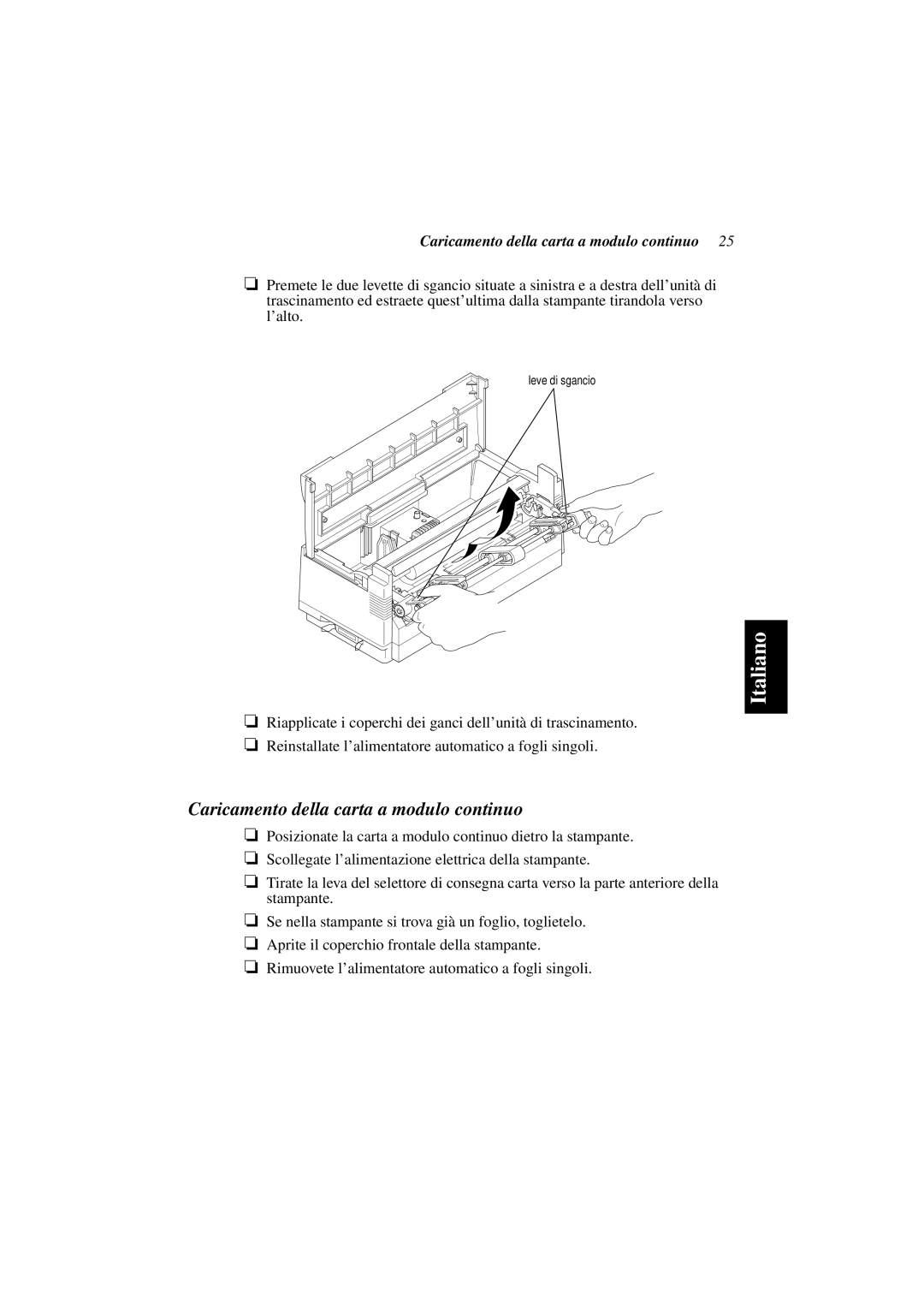 Star Micronics PT-10Y user manual Caricamento della carta a modulo continuo 