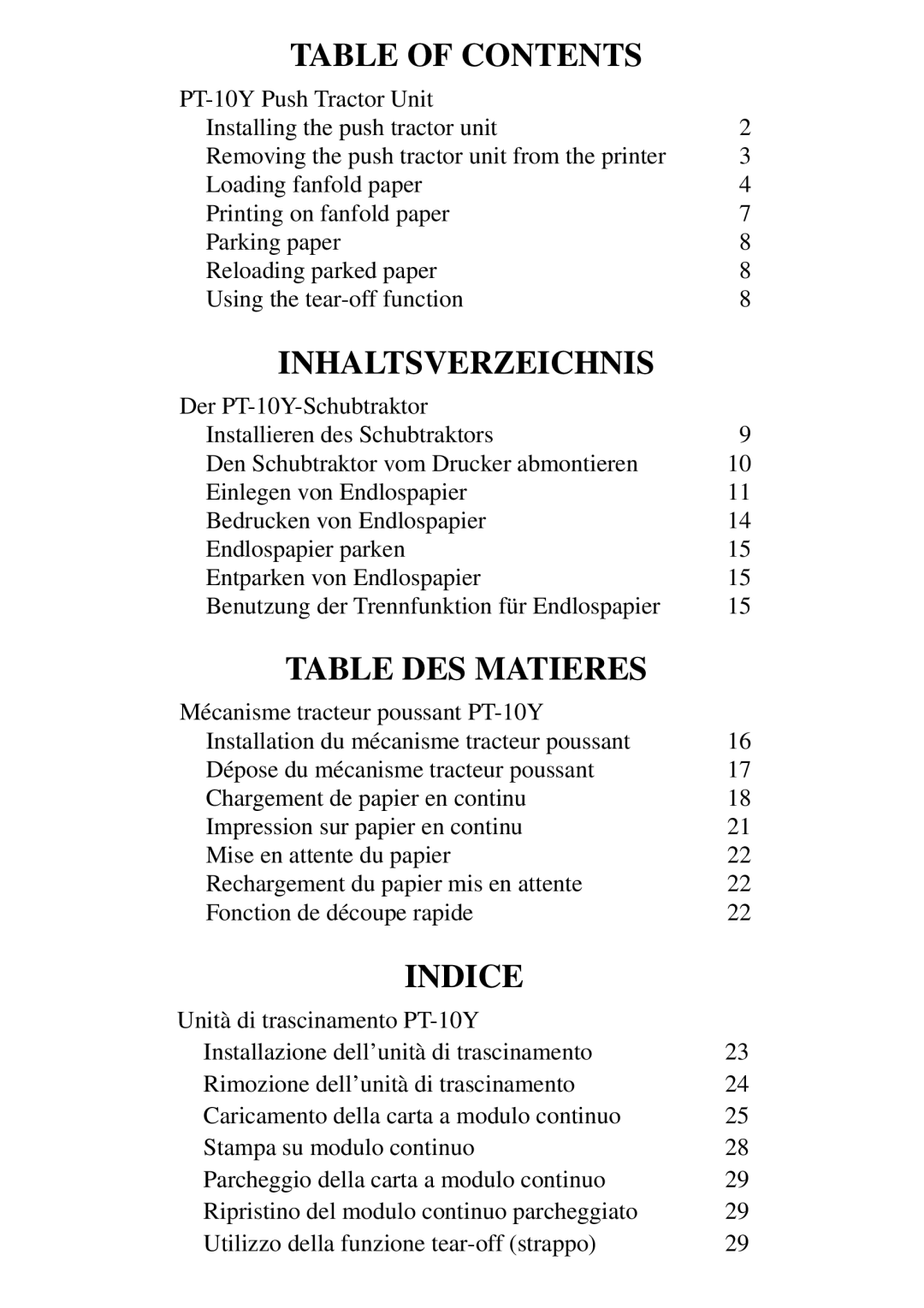 Star Micronics PT-10Y user manual Table of Contents 