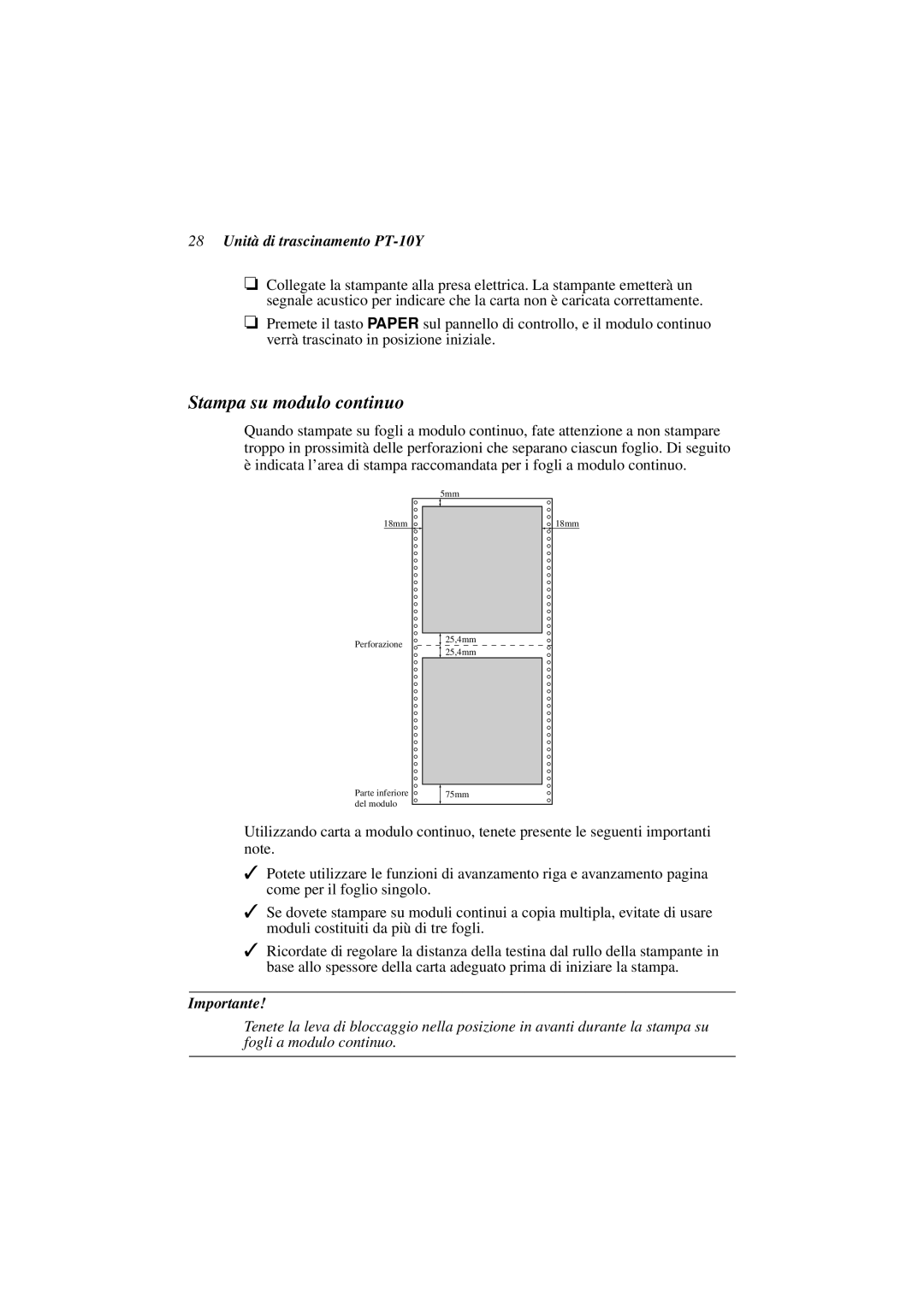 Star Micronics PT-10Y user manual Stampa su modulo continuo 