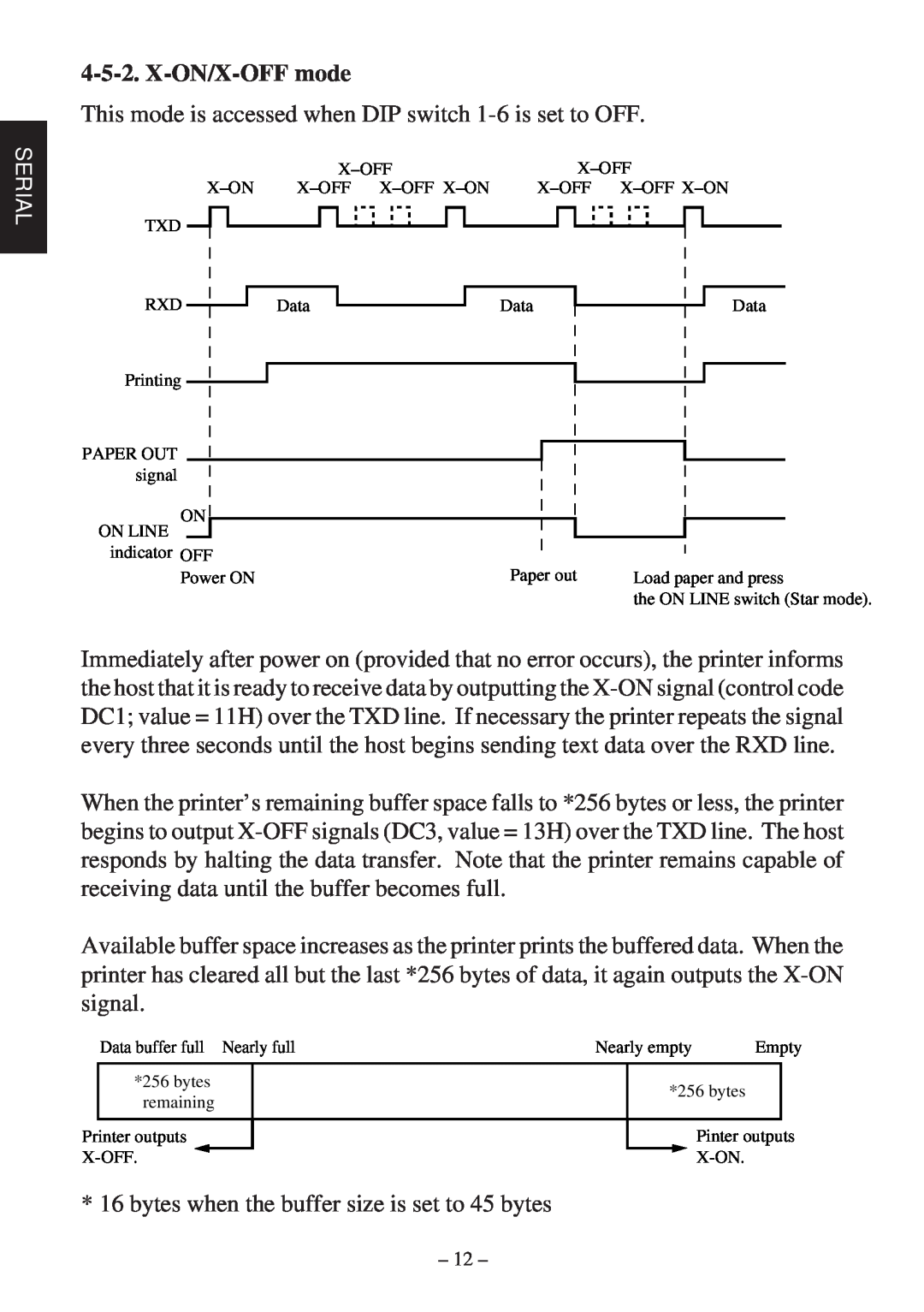 Star Micronics RS232 manual X-ON/X-OFF mode 
