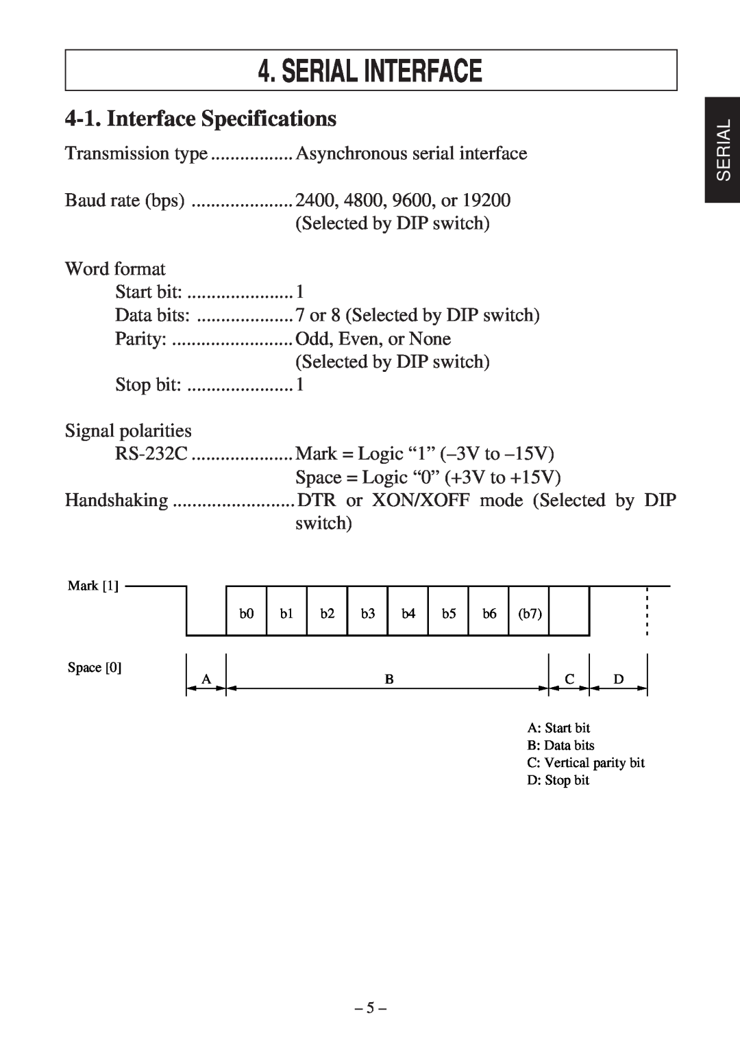 Star Micronics RS232 manual Interface Specifications, Serial Interface 
