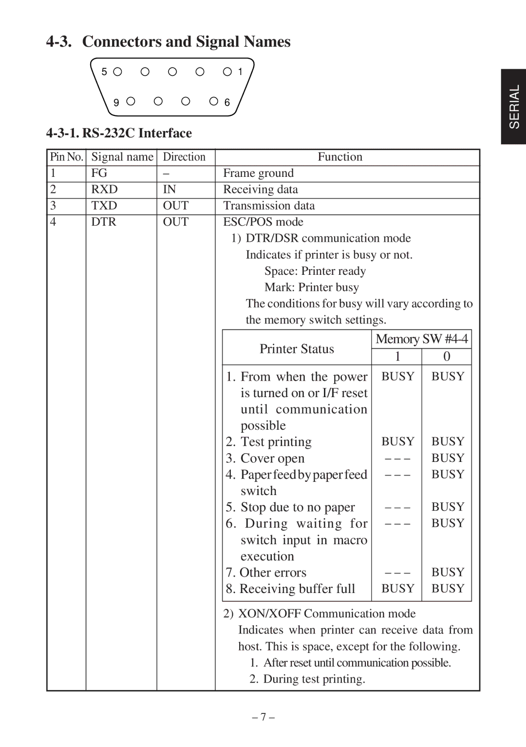 Star Micronics RS232 manual Connectors and Signal Names 