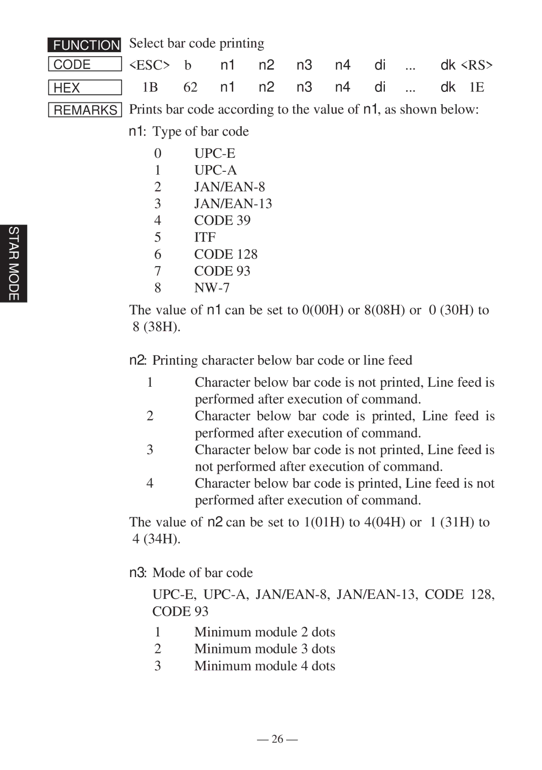 Star Micronics RS232 manual Select bar code printing, Dk RS, JAN/EAN-13 Code 