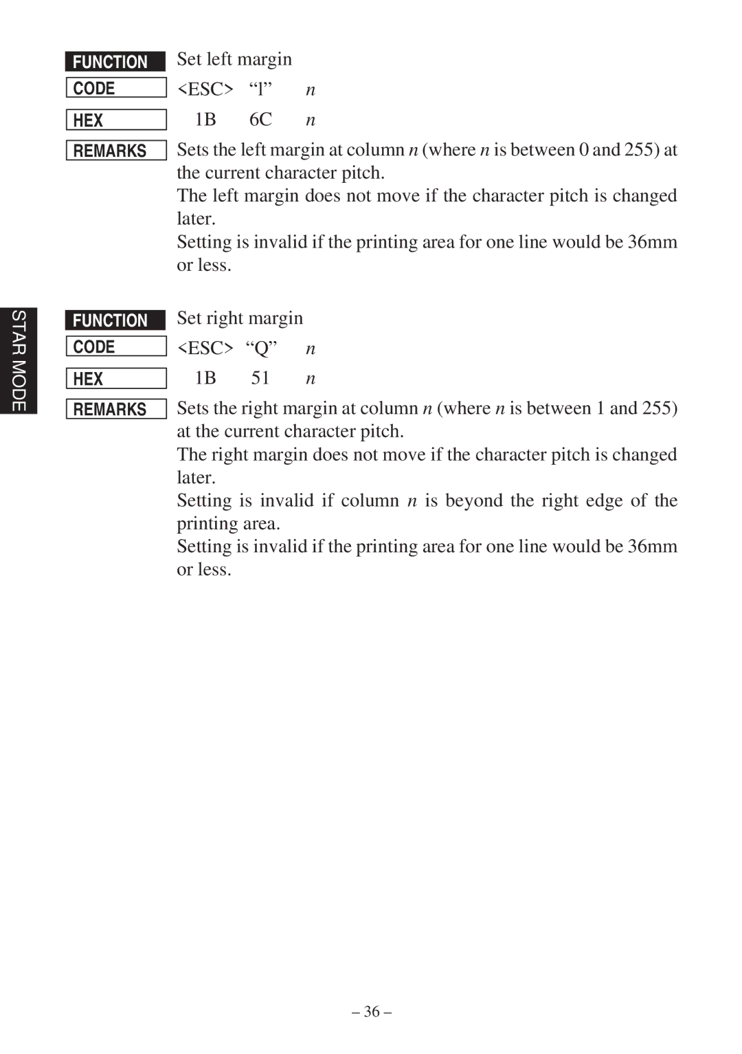 Star Micronics RS232 manual Hex 